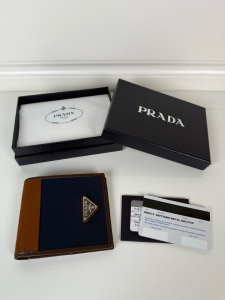 Prada Triangle Logo Re Nylon and Leather Wallet Blue Coffee Prada Triangle Logo Re Nylon and Leather Wallet Blue Coffee
