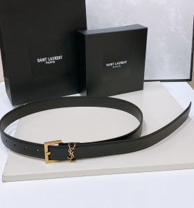 Saint Laurent YSL Cassandre Square Black Leather Belt 30MM Saint Laurent YSL Cassandre Square Black Leather Belt 30MM