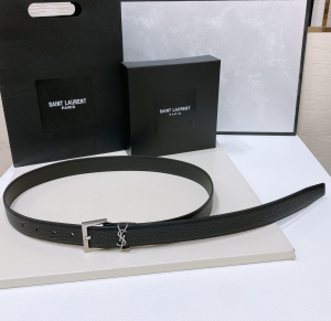 Saint Laurent YSL Cassandre Square Black Leather Belt 30MM Saint Laurent YSL Cassandre Square Black Leather Belt 30MM