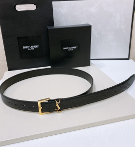 Saint Laurent YSL Cassandre Square Black Leather Belt 30MM Saint Laurent YSL Cassandre Square Black Leather Belt 30MM