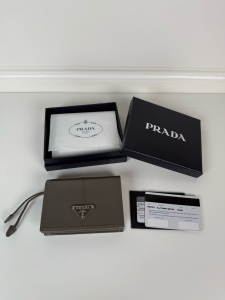 Prada Monogram Small Leather Wallet Gray Prada Monogram Small Leather Wallet Gray