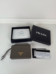Prada Monogram Small Leather Wallet Gray Prada Monogram Small Leather Wallet Gray