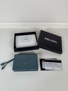 Prada Monogram Small Leather Wallet Light Blue Prada Monogram Small Leather Wallet Light Blue