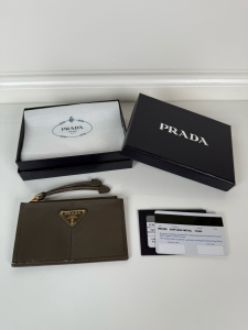 Prada Triangle Logo Leather Card Holder Wallet Gray Prada Triangle Logo Leather Card Holder Wallet Gray
