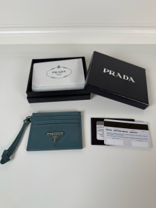 Prada Triangle Logo Leather Card Holder Wallet Light Blue Prada Triangle Logo Leather Card Holder Wallet Light Blue