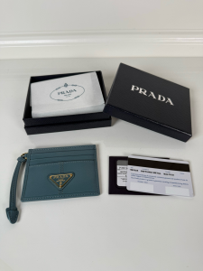 Prada Triangle Logo Leather Card Holder Wallet Light Blue Prada Triangle Logo Leather Card Holder Wallet Light Blue