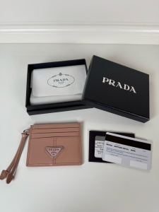 Prada Triangle Logo Leather Card Holder Wallet Light Pink Prada Triangle Logo Leather Card Holder Wallet Light Pink