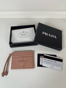 Prada Triangle Logo Leather Card Holder Wallet Light Pink Prada Triangle Logo Leather Card Holder Wallet Light Pink