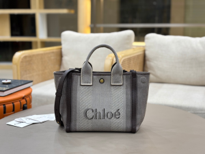 Chloe Small Carry Tote Shoulder Bag Gray Cotton Canvas Chloe Small Carry Tote Shoulder Bag Gray Cotton Canvas