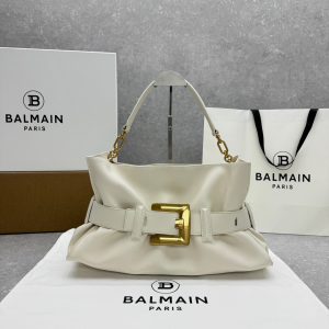 Balmain Medium Anthem Buckled Leather Shoulder Bag White Balmain Medium Anthem Buckled Leather Shoulder Bag White