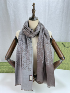 Gucci Gray GG Silk and Wool Scarf Gucci Gray GG Silk and Wool Scarf