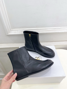 The Row Canal Black Leather Apron Toe Ankle Boots The Row Canal Black Leather Apron Toe Ankle Boots