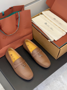 Loro Piana Summer Charms Walk Loafers Brown Grained Calf Leather Loro Piana Summer Charms Walk Loafers Brown Grained Calf Leather