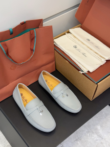 Loro Piana Summer Charms Walk Loafers Light Blue Grained Calf Leather Loro Piana Summer Charms Walk Loafers Light Blue Grained Calf Leather