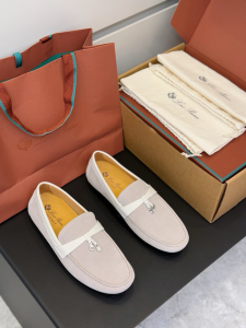 Loro Piana Summer Charms Walk Loafers Light Gray Suede Calfskin Leather Loro Piana Summer Charms Walk Loafers Light Gray Suede Calfskin Leather