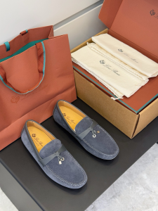 Loro Piana Summer Charms Walk Loafers Navy Blue Suede Calf Leather Loro Piana Summer Charms Walk Loafers Navy Blue Suede Calf Leather