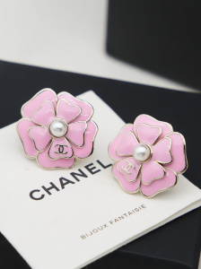 Chanel CC Pink Camellia Flower Earrings
