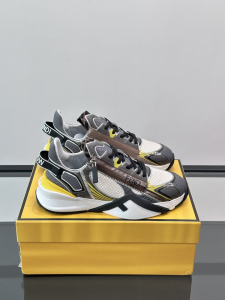 Fendi Flow Trainers Sneakers Gray White Leather and Technical Fabric Mesh Fendi Flow Trainers Sneakers Gray White Leather and Technical Fabric Mesh