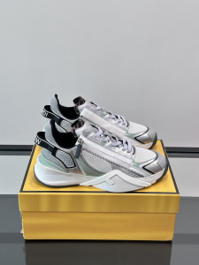 Fendi Flow Trainers Sneakers Green White Leather and Technical Fabric Mesh Fendi Flow Trainers Sneakers Green White Leather and Technical Fabric Mesh
