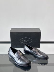 Prada Triangle Logo Black Calfskin Leather Loafers Prada Triangle Logo Black Calfskin Leather Loafers