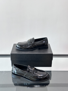 Prada Triangle Logo Slip On Black Smooth Leather Loafers Prada Triangle Logo Slip On Black Smooth Leather Loafers