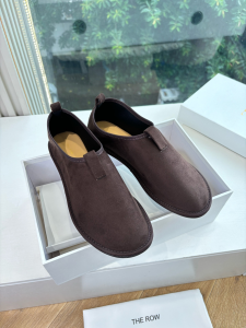 The Row Canal Suede Leather Slip On Flat Shoes Dark Brown The Row Canal Suede Leather Slip On Flat Shoes Dark Brown