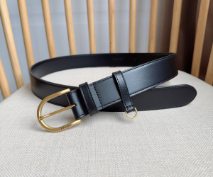 Prada Rounded Metal Buckle Calfskin Leather Belt Black Prada Rounded Metal Buckle Calfskin Leather Belt Black