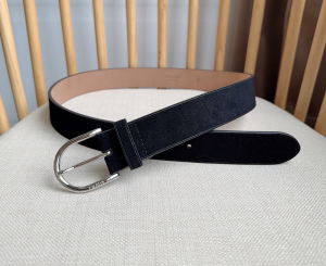 Prada Rounded Metal Buckle Suede Leather Belt Black Prada Rounded Metal Buckle Suede Leather Belt Black