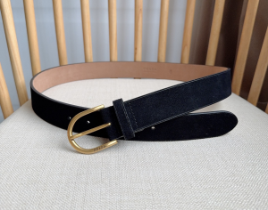 Prada Rounded Metal Buckle Suede Leather Belt Black Prada Rounded Metal Buckle Suede Leather Belt Black