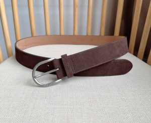 Prada Rounded Metal Buckle Suede Leather Belt Dark Brown Prada Rounded Metal Buckle Suede Leather Belt Dark Brown