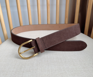 Prada Rounded Metal Buckle Suede Leather Belt Dark Brown Prada Rounded Metal Buckle Suede Leather Belt Dark Brown