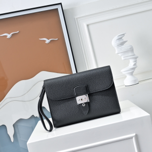 Hermes Sac A Depeches Pouch Clutch Bag Black Togo Calfskin Leather Hermes Sac A Depeches Pouch Clutch Bag Black Togo Calfskin Leather