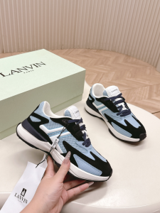 Lanvin Mesh and Suede Leather JLA Low Top Sneakers Black Blue Lanvin Mesh and Suede Leather JLA Low Top Sneakers Black Blue