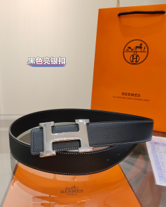 Hermes H Buckle Leather Belt Black