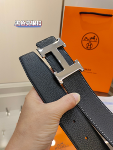Hermes H Buckle Leather Belt Black