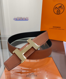 Hermes H Buckle Leather Belt Brown