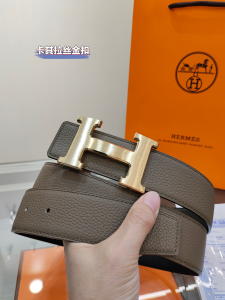 Hermes H Buckle Leather Belt Gray