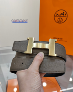 Hermes H Buckle Leather Belt Gray