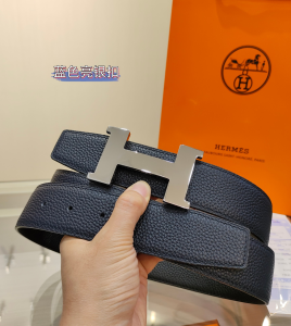Hermes H Buckle Leather Belt Navy Blue Hermes H Buckle Leather Belt Navy Blue