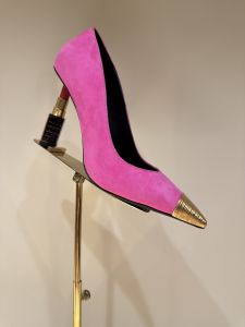 Balmain Lipstick Suede Leather and Brass Pumps Fuchsia 100MM Balmain Lipstick Suede Leather and Brass Pumps Fuchsia 100MM