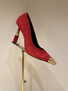 Balmain Lipstick Suede Leather and Brass Pumps Red 100MM Balmain Lipstick Suede Leather and Brass Pumps Red 100MM