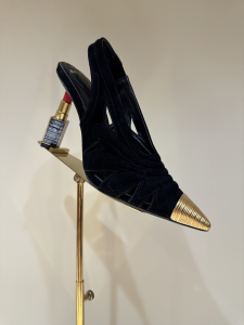 Balmain Lipstick Suede Leather and Brass Slingback Pumps Black 100MM Balmain Lipstick Suede Leather and Brass Slingback Pumps Black 100MM