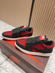 Nike Air Jordan 1 Retro Low OG Crystals and Leather Sneakers Black Red Nike Air Jordan 1 Retro Low OG Crystals and Leather Sneakers Black Red