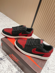 Nike Air Jordan 1 Retro Low OG Crystals and Leather Sneakers Black Red Nike Air Jordan 1 Retro Low OG Crystals and Leather Sneakers Black Red
