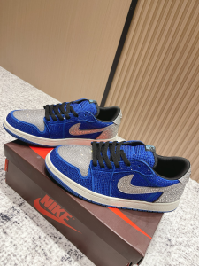 Nike Air Jordan 1 Retro Low OG Crystals and Leather Sneakers Blue Silver Nike Air Jordan 1 Retro Low OG Crystals and Leather Sneakers Blue Silver