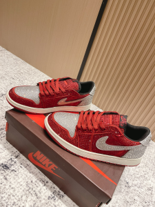 Nike Air Jordan 1 Retro Low OG Crystals and Leather Sneakers Red Silver Nike Air Jordan 1 Retro Low OG Crystals and Leather Sneakers Red Silver