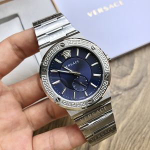 Versace Greca Blue Dial White Gold Steel Strap Watch 41MM Versace Greca Blue Dial White Gold Steel Strap Watch 41MM