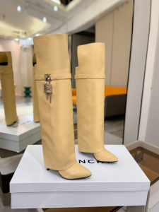 Givenchy Shark Lock Stiletto Over The Knee Boots Beige Calfskin Leather 105MM Givenchy Shark Lock Stiletto Over The Knee Boots Beige Calfskin Leather 105MM