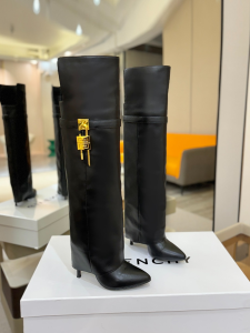 Givenchy Shark Lock Stiletto Over The Knee Boots Black Calfskin Leather 105MM Givenchy Shark Lock Stiletto Over The Knee Boots Black Calfskin Leather 105MM