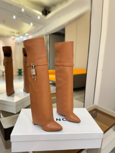 Givenchy Shark Lock Stiletto Over The Knee Boots Brown Calfskin Leather 105MM Givenchy Shark Lock Stiletto Over The Knee Boots Brown Calfskin Leather 105MM
